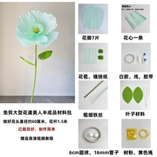 대형 인테리어 종이꽃 DIY 세트 50cm 양귀비 꽃 장식용 크레이프 페이퍼 공예 패키지, 연두(연꽃 중앙)
