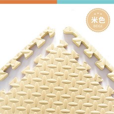 木紋巧拼地墊 防滑EVA環保無毒 保護墊, 6個, 【樹葉紋巧拼】, 米色