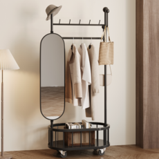 GOOD MOMENT 이동식 튼튼한 스탠드 조립식 거울 옷걸이 행거, 2단, 블랙