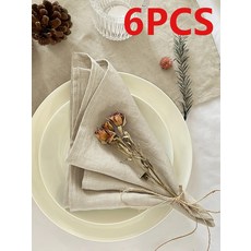 리넨 폴리에스터 단색 냅킨은 레스토랑 주방 테이블 휴일 파티 장식에 적합합니다, 1개, 1개, 14. Beige 6pcs