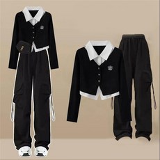 여성투피스 셔츠 + 긴바지 티셔츠 긴팔티 카고바지 와이드팬츠 세트 BCFR5156 46