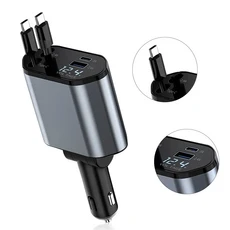120W 초고속 차량용 충전기 텔레스코픽 케이블 다기능 시가 스플리터 듀얼 USB 어댑터, 01 4 in1 black