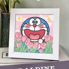 手工鑽石畫 哆啦A夢兒童DIY鑽石貼畫 卡通叮當貓鑽石畫 兒童手工玩具 益智手工製作, 【首單立減】8304哆啦A夢,【白相框】工具+畫布+材料