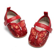 Bellocasa 베이비 메리 제인 플랫 나비매듭이 있는 면 미끄럼 방지 밑창 첫 워커 공주 드레스 침대 웨딩 슈즈 D01/레드 영아 0-6개월 162109