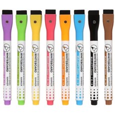 磁力白板筆帶擦白板筆：水性環保、多色可選、磁吸筆擦二合一, 多色, 5個裝