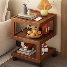 BYOU 다용도 협탁 원목 3단 서랍장 수납장 발통형, 1개, 호두색/원목 30cm