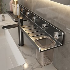 Shipshape 욕실 수전 선반 60cm 세면대 선반 강력 흡착식 욕실선반, 블랙, 1개