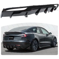 와일드웰 후면 범퍼 디퓨저 20242026 테슬라 모델 3 하이랜드용 립 스플리터 스포일러 퍼포먼스 샤크 핀 디자인 측면 아프런 글로시 블랙, 모델 3 2024-2026, 광택 있는 검정