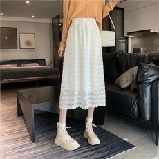 허리밴딩 레이스 A 라인 하이웨이스트 미디 스커트 하늘비즈 C13 U704E719