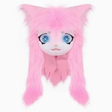 獸頭套 福瑞 cos 獸頭 cosplay 可穿戴 來圖定做, 粉色, 1個