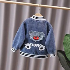 여아 데님 자켓 귀여운 캐릭터 봄 가을 트렌디 아우터 키즈 청자켓 아동 점퍼 데님점퍼 어린이 봄점퍼, 90, W. 작은 곰 안감 원단