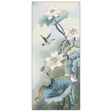 실십자수 도안 세트 돈들어오는 재물 풍경 연꽃 패키지 40x80cm, 연꽃40x80cm, 1개