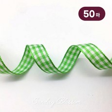선데이블라썸 [18색] 10mm 체크리본 테이프 선물포장끈 공예 제작 원단, 50개, 07. 라이트그린