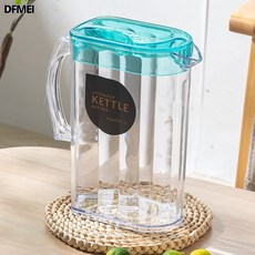 DFMEI 冷水壺透明耐高溫涼水壺家用大容量果茶壺帶蓋辦公室塑料壺套裝批, 1個, 【1302方形透明款】-藍色:如圖, 1L