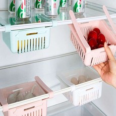 물결샵 길이조절 냉장고 클립 바구니 수납함 정리함 선반 정리 다용도, 핑크