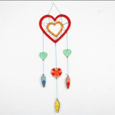 手工DIY捕夢網風鈴材料包 森系創意DIY 幼兒園教室室內裝飾清新風鈴, 愛心款（材質包）不含顏料, 1個