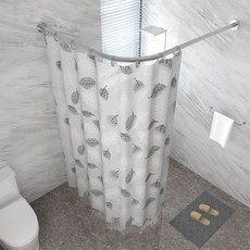 코너 샤워커튼봉 자 체크무늬 가벼운 대형 무타공 PEV, 1개, 작은 잎사귀 (PEVA)