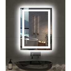 욕실용 아모로 LED 거울 전면 및 백라이트가 장착된 24인치 X32인치 김서림 방지 깨짐 메모리 3가지 색상 더블 배니티 거울(수평/수직), 28"L x 20"W, 1 Front and Backlit