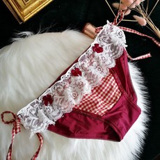 格紋蕾絲綁帶內褲 甜美清新 性感舒適 多色可選