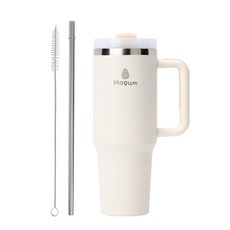 모굼 보온 보냉 대용량 손잡이 스텐 텀블러, 1개, 1200ml, 크림화이트