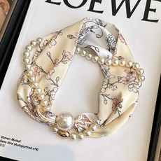 磁吸扣珍珠項鍊小長條絲巾女媽媽護頸圍脖子懶人搭配襯衫薄款圍巾