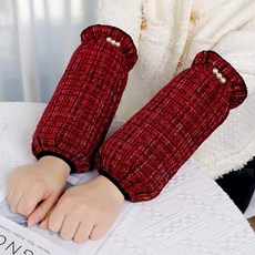 小香風袖套 女士袖套 秋冬羽絨服專用 工作防髒袖套, 短款黑色,小香風釘珠款, 1個