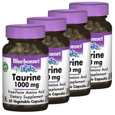Bluebonnet 牛磺酸 1000mg植物膠囊 無麩質 無糖, 50顆, 4罐
