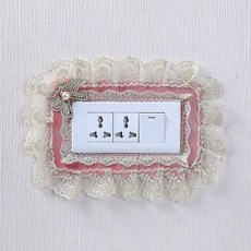 無品牌 開關插座防塵套 佈藝蕾絲二開三開防塵貼, 1個, 15*7.5粉色
