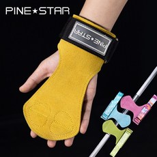 GINGPAI 핀스타 (PINE STAR) 소가죽 헬스 스트랩 손목 보호 그립 양손 세트 가죽 프로 파워 미끄럼 굳은살 방지 리프팅 손목보호대 TXNPHZ, 1세트, 옐로우
