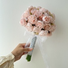 화예원 레이스 웨딩 조화 부케 셀프 촬영 꽃다발 브라이덜샤워 소품, 연핑크, 1개