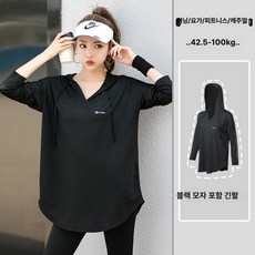 여성 운동 요가복 세트 봄여름 빠른건조 루즈핏 긴팔 헬스복, 1개, 블랙 상의 단품