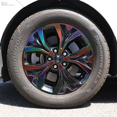 [비브랜드] 홀로그램 휠스티커 랩핑 시트지 커버 DIY 몰딩 튜닝 용품 KA4카니발 호환가능, 블랙_18인치, 1세트