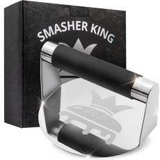 SMASHER KING - 거울 광택 스테인리스 스틸 스매시 버거 프레스 - 철판 요리용 햄버거 스매셔 도구 - 내열성 핸들 그릴 프레스 및 고기 무게 - 완벽한 버거 메이커