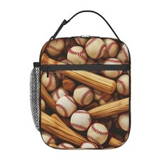 Ainori 재사용 가능한 야구 런치 박스 어린이 소녀 남아 여성 성인 단열 쿨 백 폴리에스터 쿨러 핸드백 케이스 학교 피크닉 직장 여행 해변 또는 하이킹용(현실, 야구 02