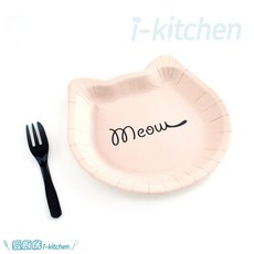 愛廚房 小貓紙盤叉6入組 獨立包裝 蛋糕盤 盤叉組 免洗蛋糕盤 派對 慶生紙盤 餐具, 1個, 單包, 6
