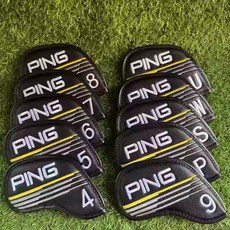 스트라이프 신형 아이언 헤드 커버 10개 세트 고급 가죽 PU 마그네틱, 1개, 블랙