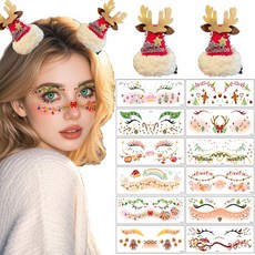 ZOYANA 크리스마스 루둘프머리핀+메이크업 스티커 14P세트, 14개, A타입