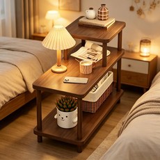 POVEST 침대협탁 침실 침대 옆 다단 좁은 소형 수납 선반, 1개, 갈색