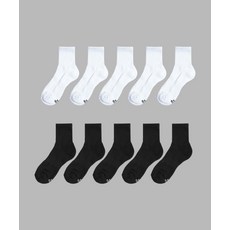 IL--GNG-CHIL [10PACK 팩] 1507 클래식 더블 애슬레틱 하프 삭스 - 스노우화이트/블랙, 스노우 화이트 5팩 + 블랙 5팩