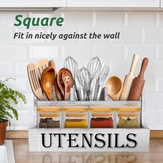 廚房用具支架 廚房檯面烹飪器具調料儲物盒 鄉村白色木製餐具收納盒, 鄉村白,34.5*19.5*19.5厘米, 1個