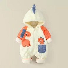 겨울옷 귀여운 곰돌이 아우터 외출용 따뜻한 겨울용, 90 15개월12kg, 1개, 오렌지 공룡