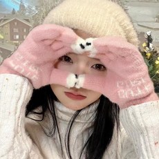 女士毛線針織觸屏手套 可愛卡通保暖秋冬