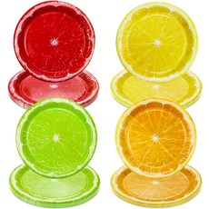 PTECDROTS 40PCS 레몬 슬라이스 종이 접시 9인치 컬러풀 여름 열대 과일 파티 장식용 일회용 시트러스 디너, 40