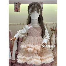 優雅卡其蕾絲拼接主題派對女童洋裝 公主裙 蓬蓬裙 禮服 派對表演服