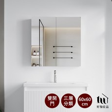 【好物良品】雙開門封閉壁掛式不鏽鋼收納鏡櫃 (60x60x13cm), 右側鏡門