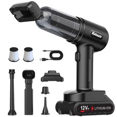 Voltmate 16000Pa 2단 조절 BLDC 강력 무선 리튬 배터리 핸디 차량용 청소기 LED 조명 배터리 잔량 표시 Type-C 포트, 블랙, VC033