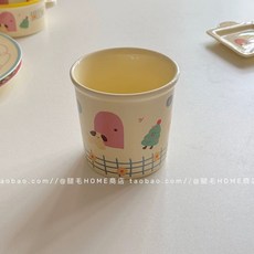 韓國可愛童趣插畫陶瓷餐具套裝葫蘆手握咖啡杯飯碗甜品碗早餐盤餐具沙拉碗湯麵碗飯碗餐碗, 小狗的家-折紙杯/格子, 1個