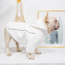 강아지 맨투맨 보모를 덧대어 두툼한 애완동물 옷 후드 집업 토트 개고양이 맨투맨, 1개, 흰색