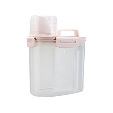 【毛皇上】寵物飼料儲糧桶 大容量密封罐 4卡扣 防潮飼料桶 附量杯【WOWWOW】, 1L, 1個, 米色偏粉(小)1.7L