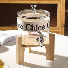 【開發票/統編】2.6L水龍頭玻璃水果茶桶 自助飲料桶 家用果汁罐 青梅酒泡桶 大容量儲水桶, 1個, 透明色果飲桶+木架,無規格